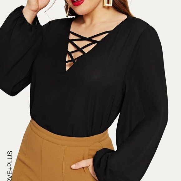 SHEIN Tops - Plus - Long Sleeve Crisscross V Neck Blouse - 1X